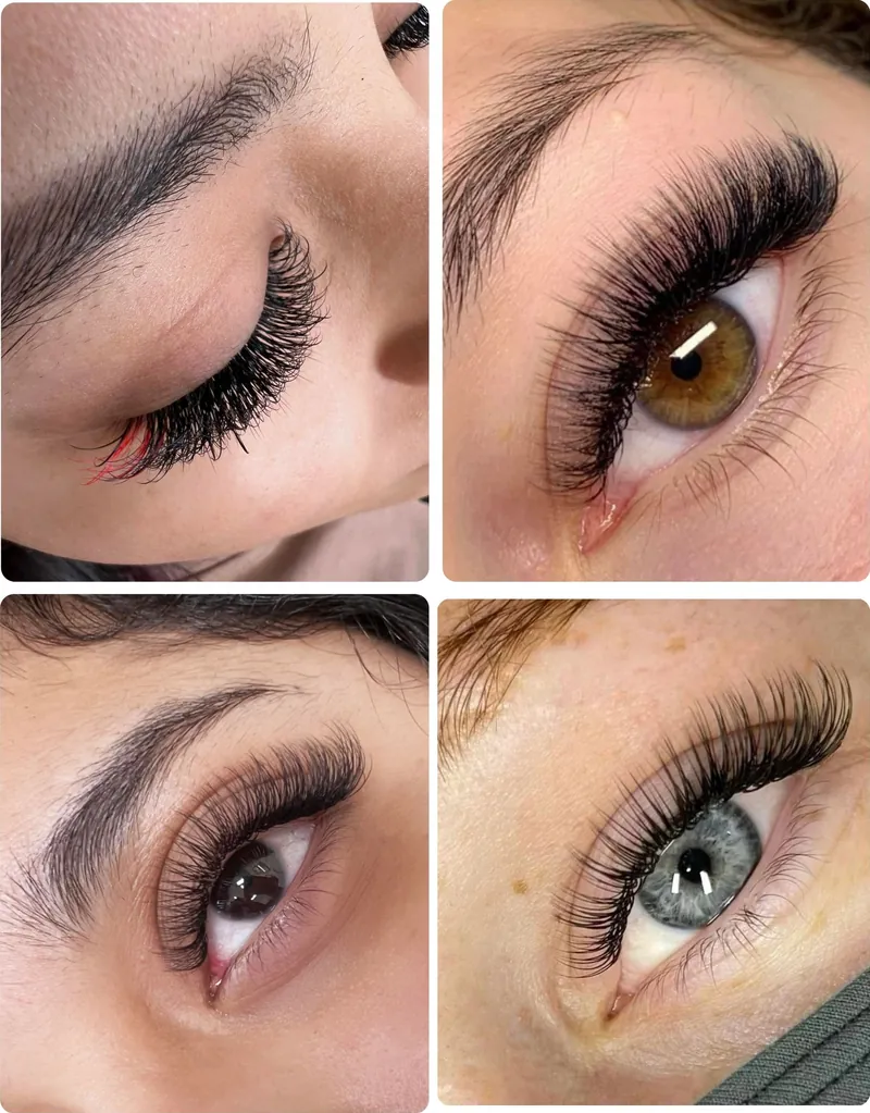 Four eyelash extension styles, from natural to full volume